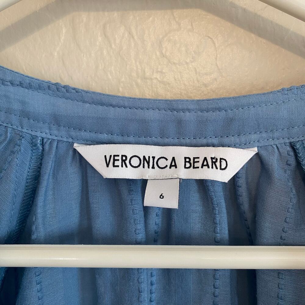 Veronica Beard Ailani Blouse Top Button Front Women Sz 6 Medium Blue Cotton Silk - Picture 4 of 5